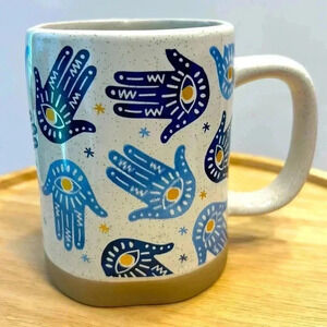 Large ceramic mug Potter’s corner hamsa hand evil eye 🪬 18 fl oz 5” tall